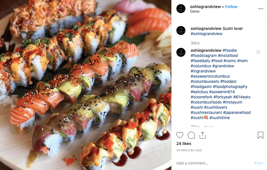 Sushi Header|promote your sushi restaurant|Table with homemade sushi rolls and cocktails|sushi promotions|sushi captions for instagram|advertise your sushi restaurant|Wood boxes with a variety of sushi rolls|sushi promotions|sushi captions for instagram|advertising sushi on instagram|sushi rainbow roll|Instagram image of sushi rolls