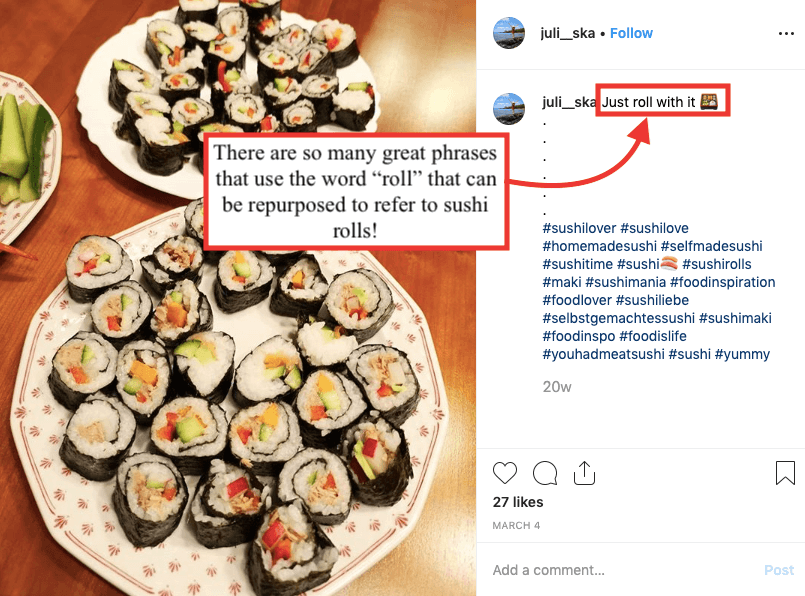 Instagram image of sushi rolls