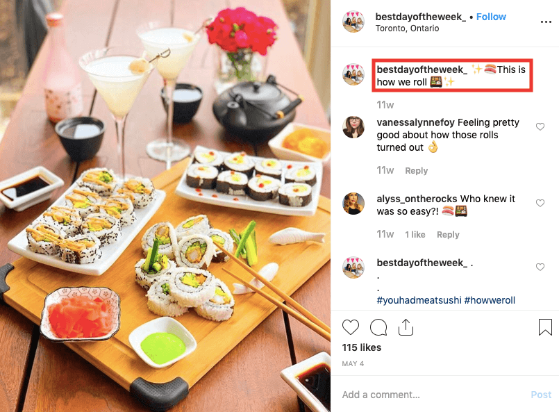 Table with homemade sushi rolls and cocktails