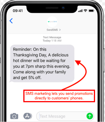 Screenshot of SMS for restaurant promotion