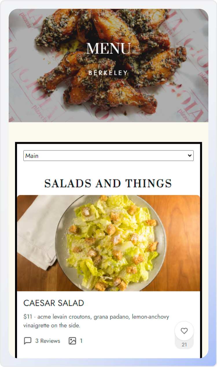 Screenshot of a Popmenu restaurant website menu.