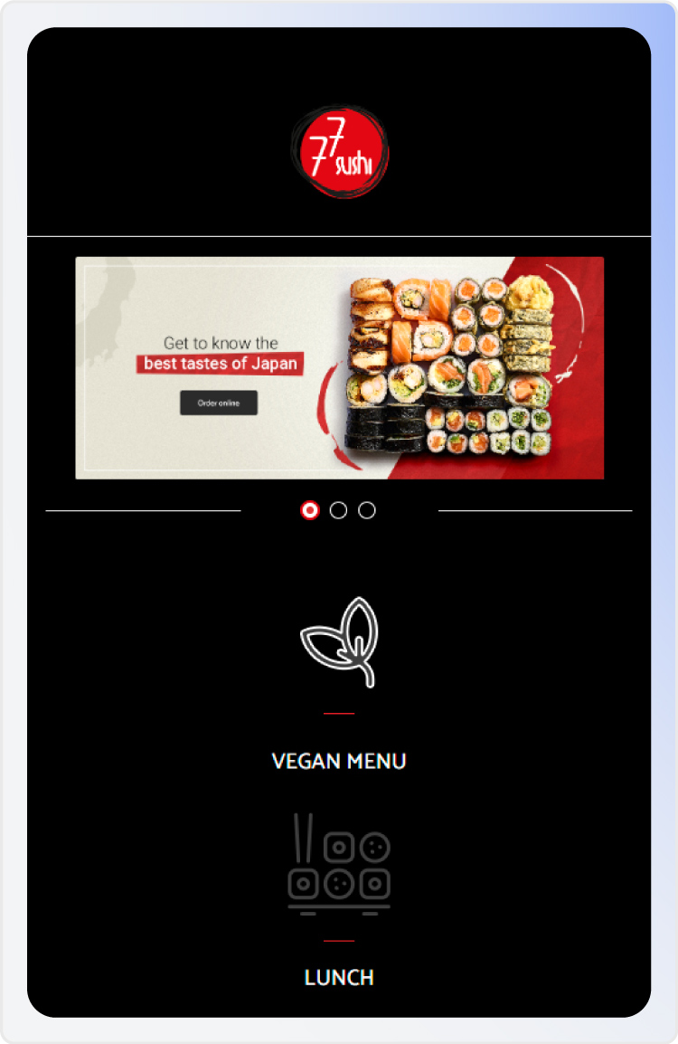 Screenshot of a Upmenu restaurant website.