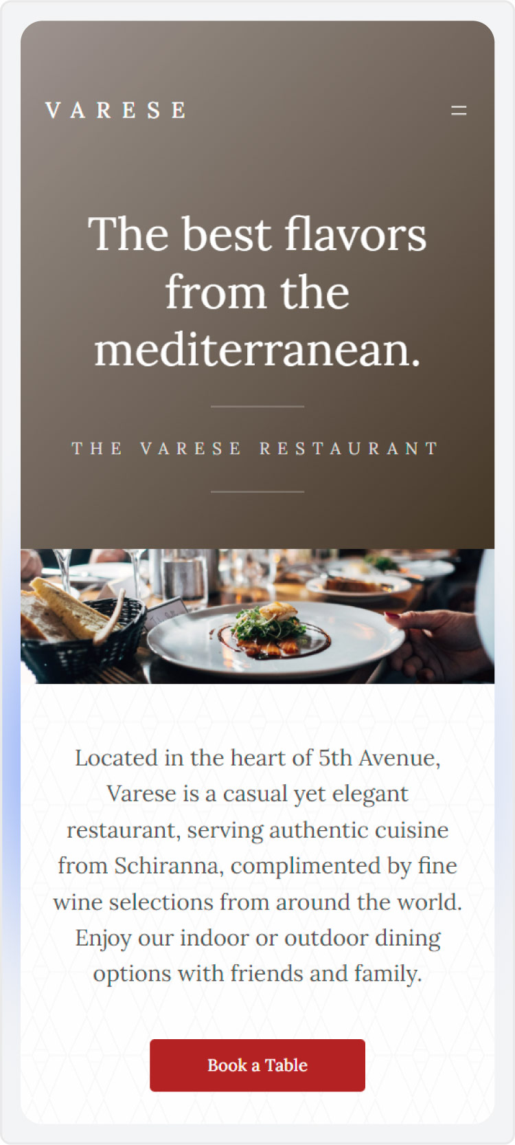 Screenshot of a WordPress restaurant website template.