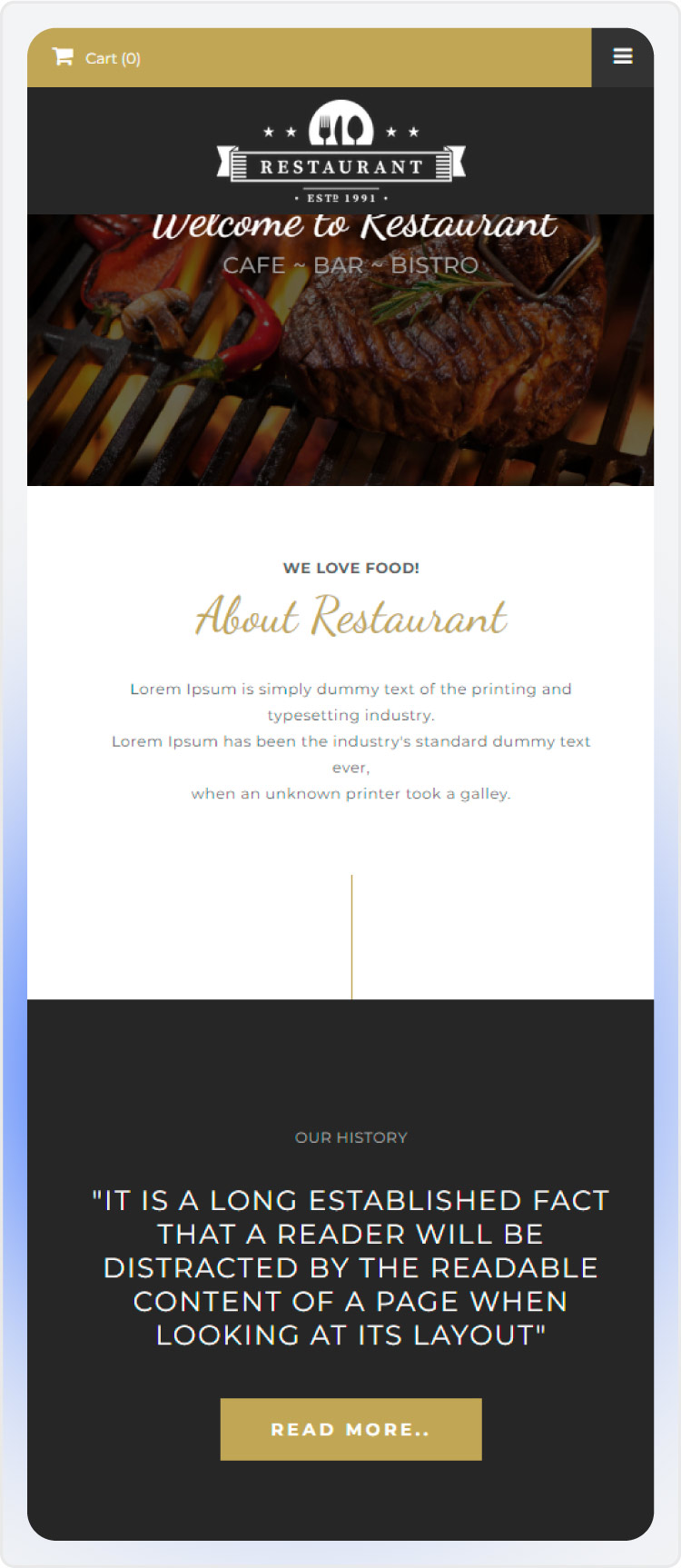 Screenshot of a Weebly restaurant website template.