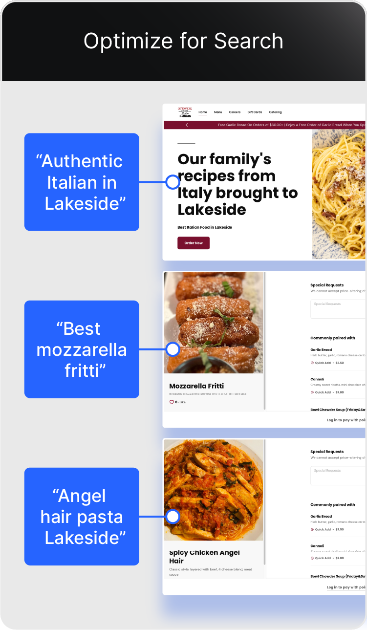 Ottavio's website features search-optimized text.