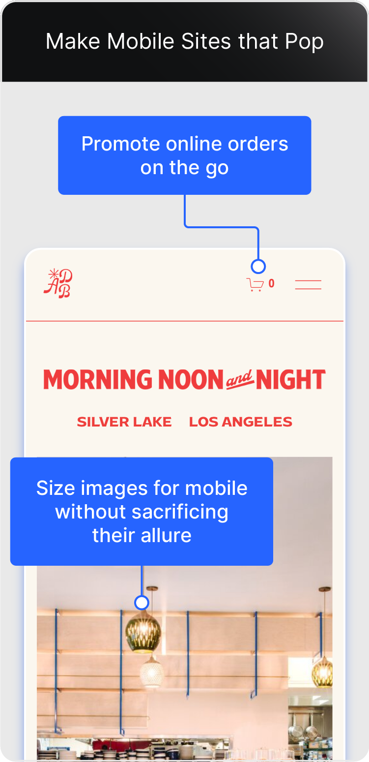 Screenshots of All Day, Baby's mobile website show responsive images and features formatted for mobile.
