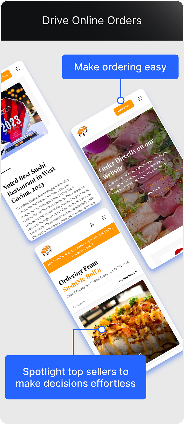 Sushi Me Rolln' makes ordering easy with main menu buttons and suggested items.