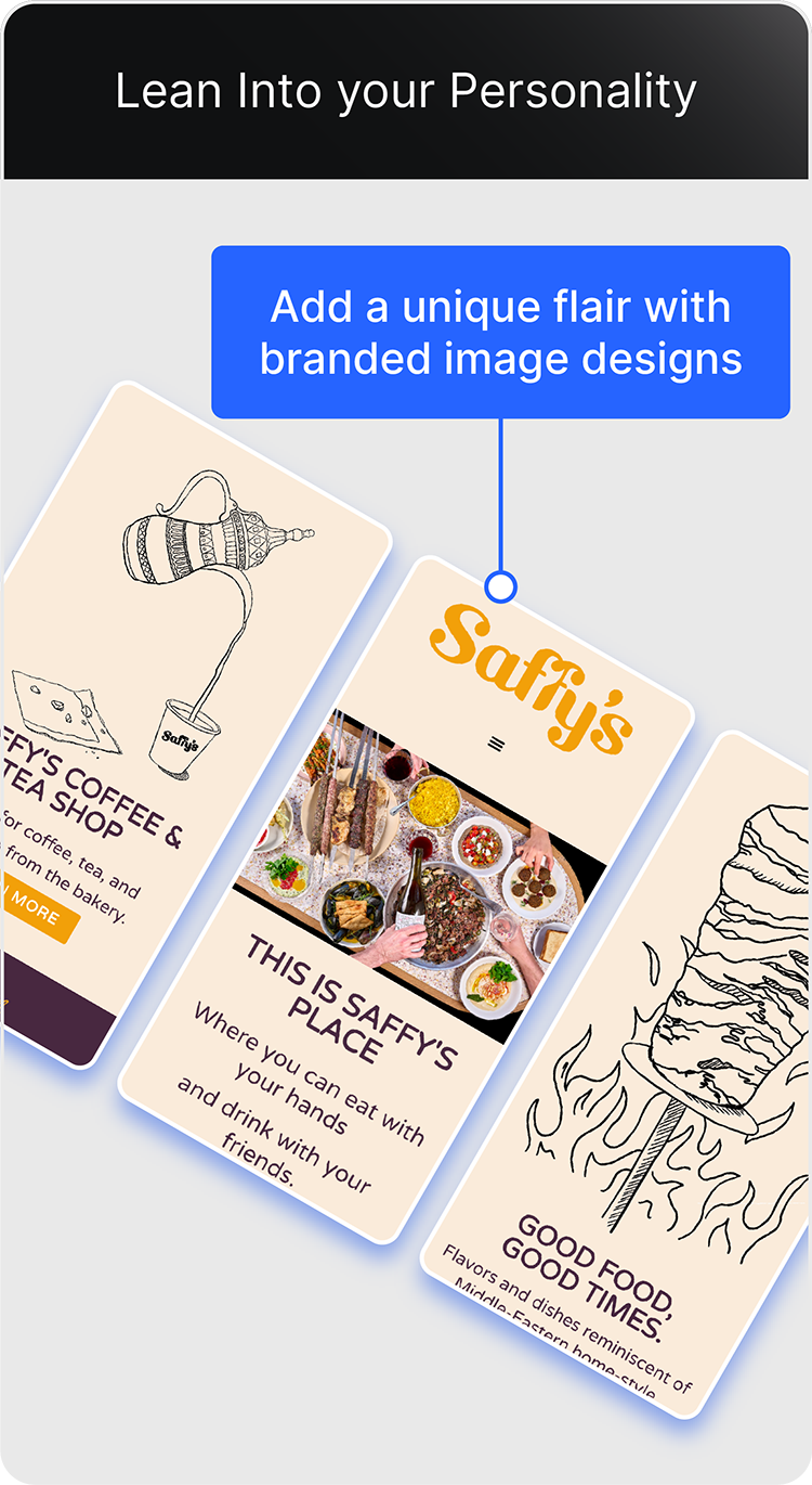Saffy's site uses unique designs and purposeful photography to set a casual, inviting tone.