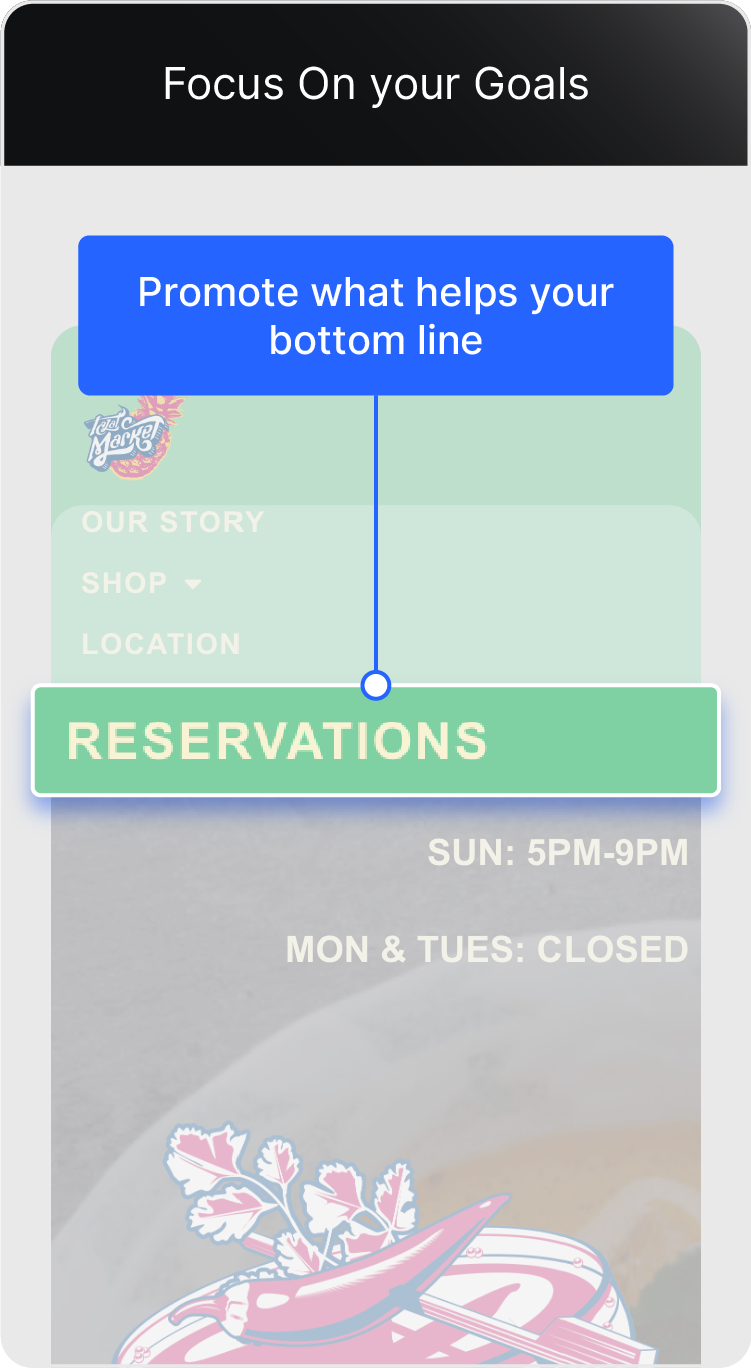 Talat Market is eat-in only, so they promote reservations for their sales goals.