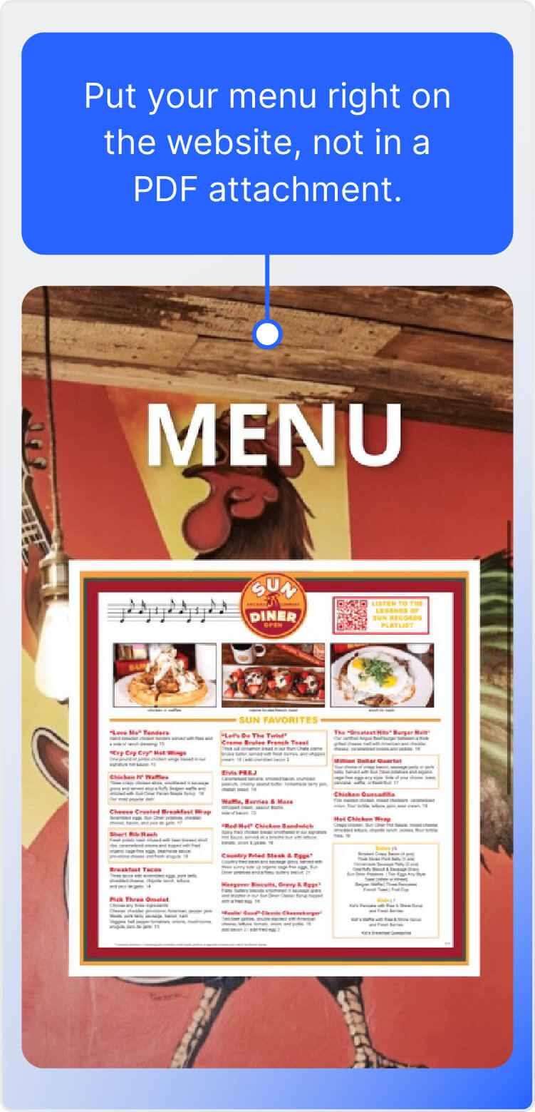 Screenshot of Sun Diner's menu