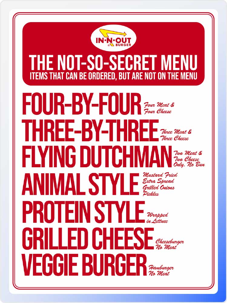 A screenshot of In n Out's secret menu.