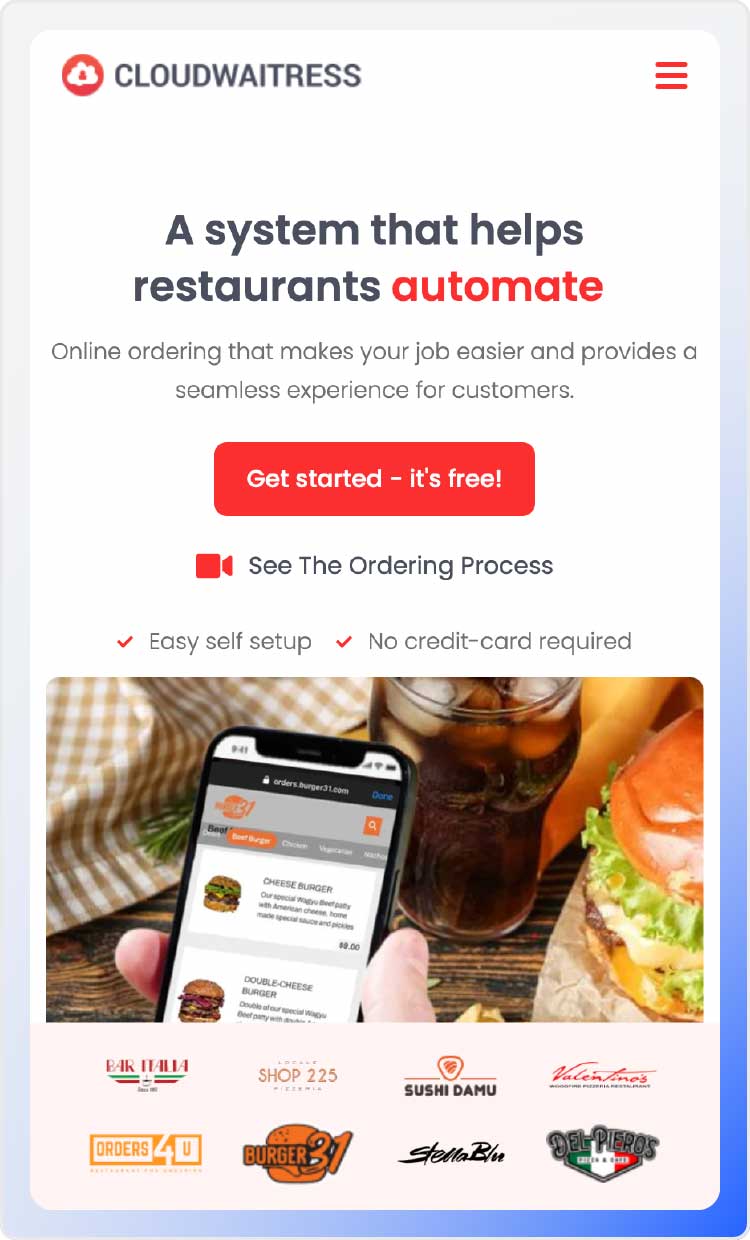 Cloudwaitress' landing page boasts that it's a system for restaurant automation.