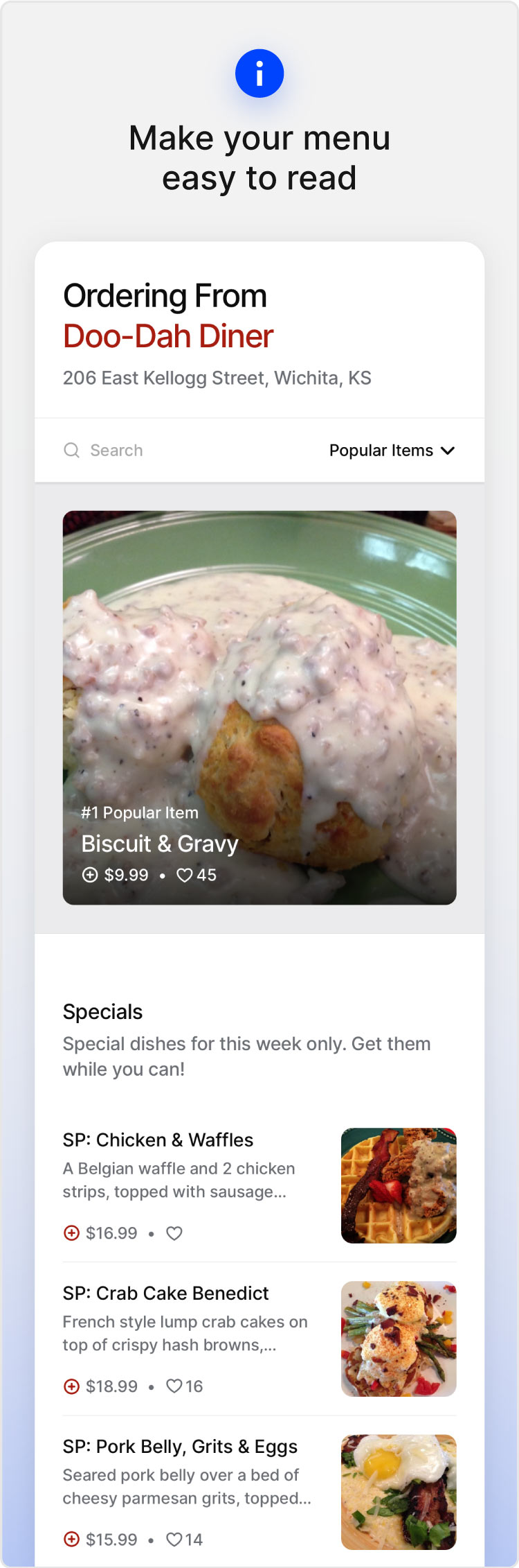 Screenshot of Doo-Dah Diner's online ordering page