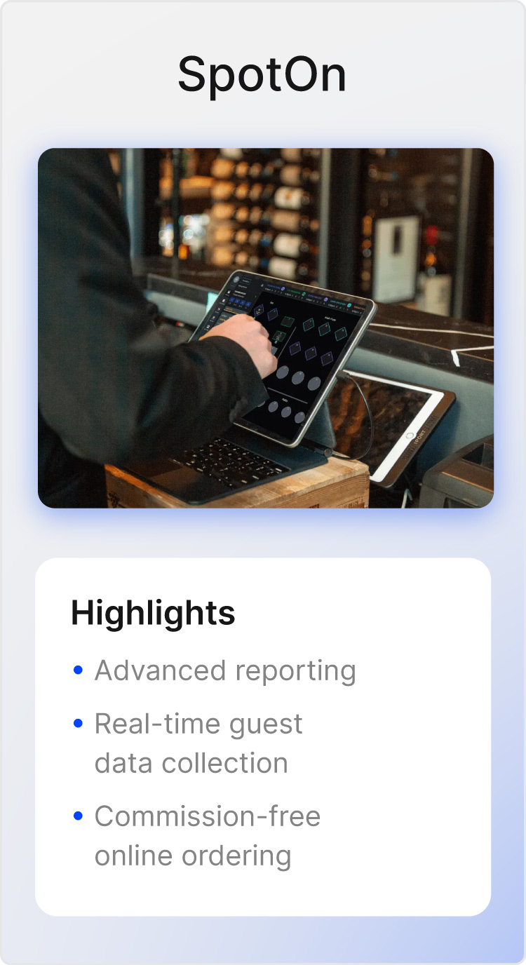 Image of SpotOn POS and highlights of tool