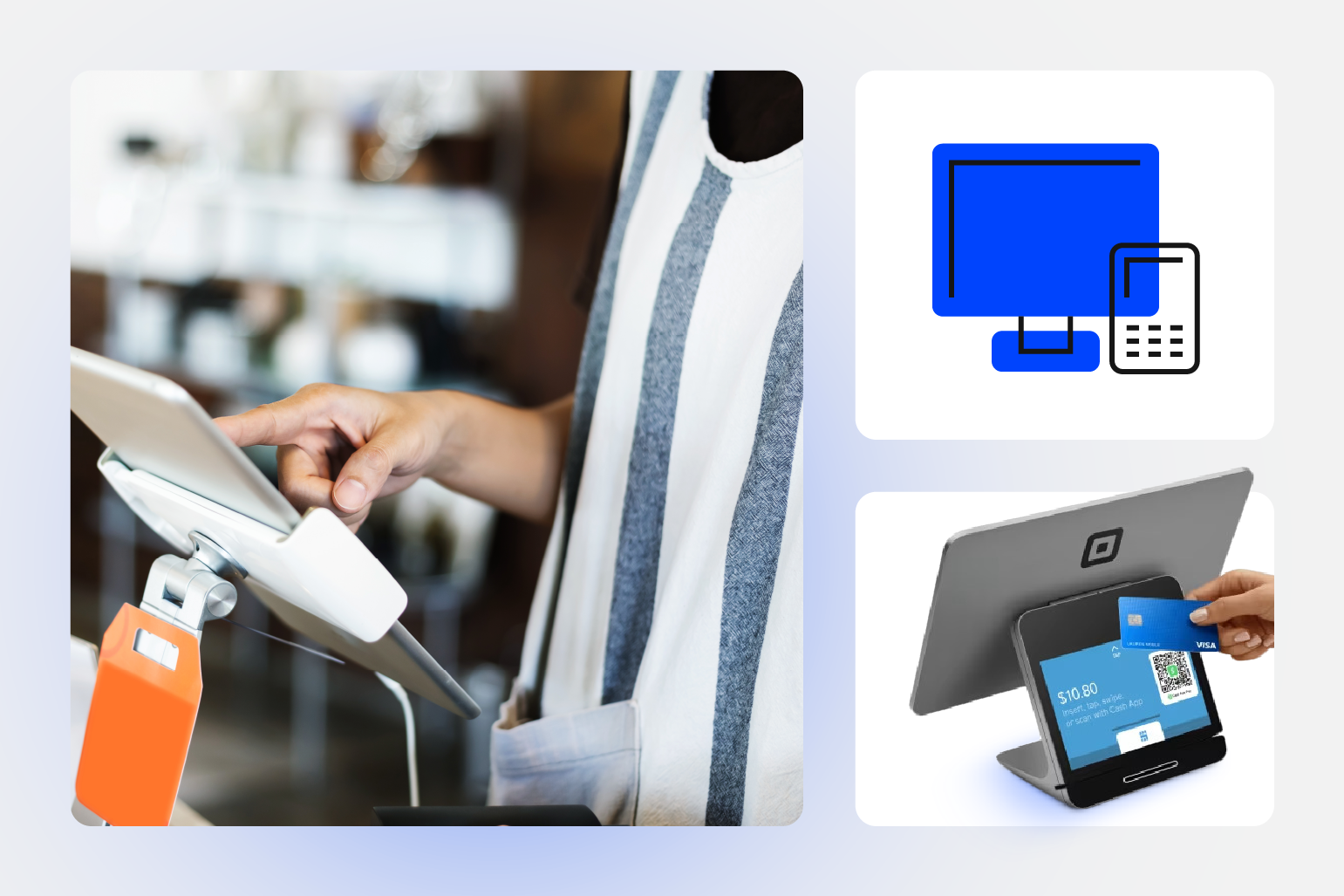 A person standing behind a counter at a restaurant using a POS.